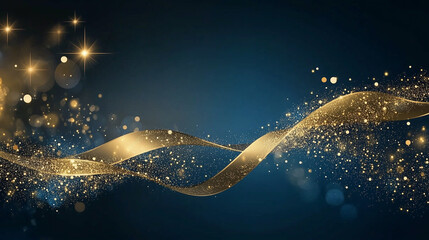 Wall Mural - happy new year abstract shiny gold glitter wave with bokeh design element