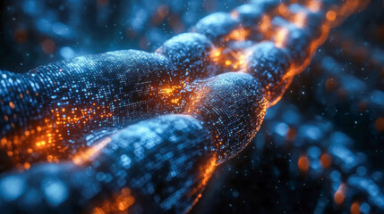 Poster - Digital chain with illuminated data points, symbolizing blockchain technology and secure data transfer