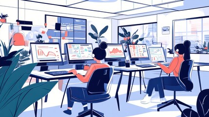 Aufkleber - Two Women Working Together In A Modern Office Space