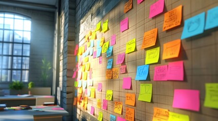 Aufkleber - Colorful Sticky Notes Adorn A Wall In A Bright Office Space