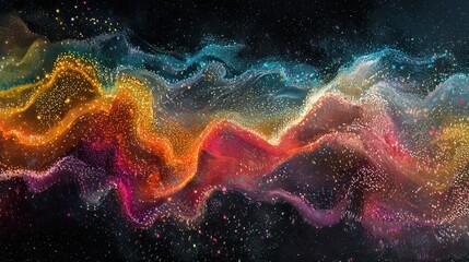 Wall Mural - waves of glowing particles: a digital artwork