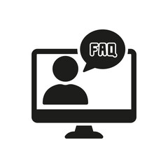 Aufkleber - FAQ Sign In Speech Bubble on Desktop Computer Screen Silhouette Icon. Online Customer Support. Assistance and Remote Help Glyph Symbol. Isolated Vector Illustration
