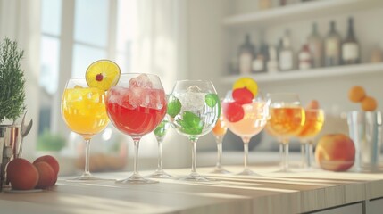 Poster - Colorful Cocktails in Glasses on Kitchen Counter