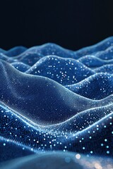 Wall Mural - flowing blue waves with sparkling particles, resembling a digital ocean