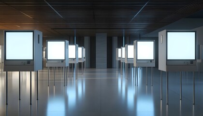 Poster - Modern digital kiosks in a futuristic setting.