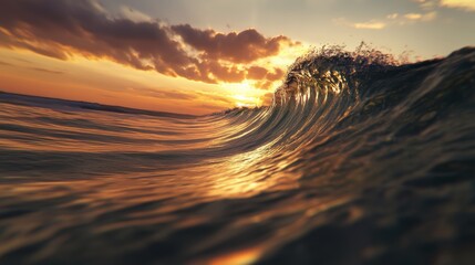 Wall Mural - close up of a beautiful huge wave in the sunset