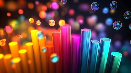 Poster - Colorful abstract shapes with bubbles in space.