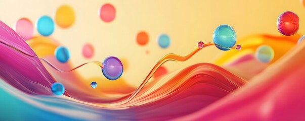 Poster - Colorful abstract waves with floating bubbles.