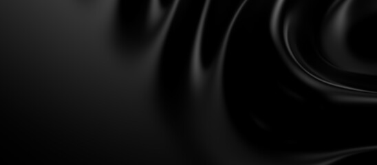 Aufkleber - 3d soft black waves background. Dark silk crumples. Elegant minimalistic satin ripples backdrop. 3d render illustration