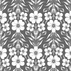 Wall Mural - seamless white graphic floral pattern on gray background, texture