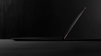 Poster - Sleek Black Laptop Open on Dark Surface