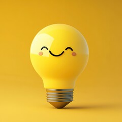 Poster - Happy Yellow Lightbulb On Yellow Background