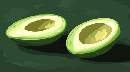 Poster - Two Halved Avocados Resting On A Dark Green Surface