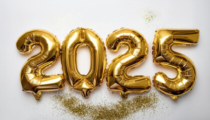 Fototapete - gold number balloons 2025 are placed on a white background
