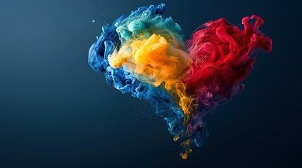 Wall Mural -   Red, yellow, and blue cloud heart shape on black background