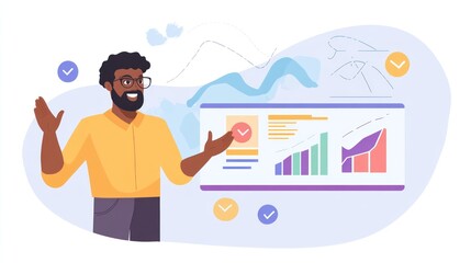 Poster - Man Presenting Business Data Growth Charts And Statistics