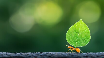 Wall Mural -   Green leaves with two ants each