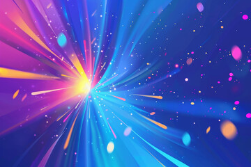 Poster - A vibrant explosion of colors radiates outward, featuring shades of blue, pink, and yellow against a dark backdrop, creating a sense of energy and movement that captivates the viewer