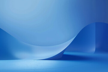 Poster - Soft blue curves flow gracefully within a minimalist space, creating an atmosphere of tranquility and calmness, enhanced by natural daylight filtering through