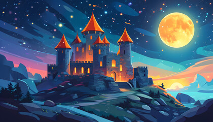 Wall Mural - Fantasy Castle Under the Moon