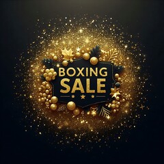 Poster - Boxing day sale gold glitter background, Boxing day sale logo for banner, web, header and flyer, design. Christmas and new year shopping created with generative ai