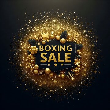 Boxing day sale gold glitter background, Boxing day sale logo for banner, web, header and flyer, design. Christmas and new year shopping created with generative ai