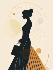 Poster - Silhouette of a person with shopping bags showcases the blend of fashion and commerce in an abstract design, emphasizing modern lifestyle. Generative AI