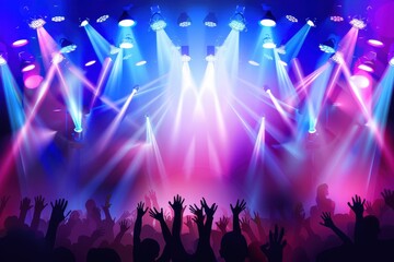 Poster - Vibrant concert atmosphere with colorful lights illuminating the energetic crowd at a live music event