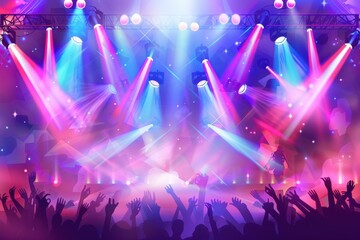 Poster - Vibrant concert atmosphere with colorful lights illuminating the energetic crowd at a live music event