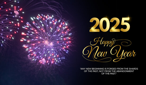 New years eve 2025 party celebration with confetti and fireworks with new years resolution statement.2025 date on fireworks background,