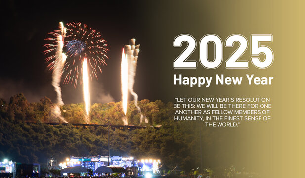 New years eve 2025 party celebration with confetti and fireworks with new years resolution statement.2025 date on fireworks background,