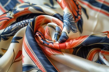 Poster - Elegant floral scarf draped over a rustic wooden windowsill in a cozy indoor space during daylight