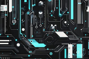 Poster - Cybernetic backdrop with black and blue design elements for futuristic themes. Generative AI