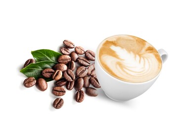 Wall Mural - Coffee Mug and aroma Coffee Beans on Background