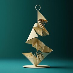 Aufkleber - Unique paper sculpture stands vertically, featuring folded shapes creating fascinating patterns against a rich green backdrop. Generative AI
