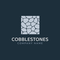 Fototapete - Stones logo template vector illustration. cobblestone logotype concept. Simple square paving texture isolated on a white background. For exterior, interior designs, business cards, company branding