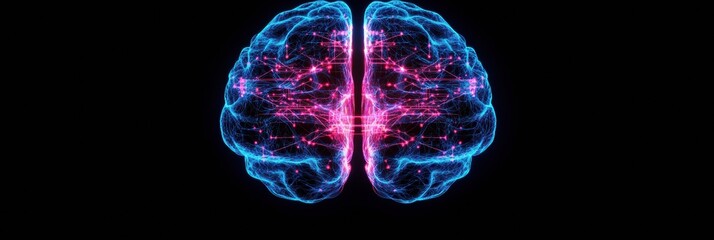 Fototapete - Abstract design of a digital brain with vibrant neural connections and dynamic patterns symbolizes intelligence and thought. Generative AI