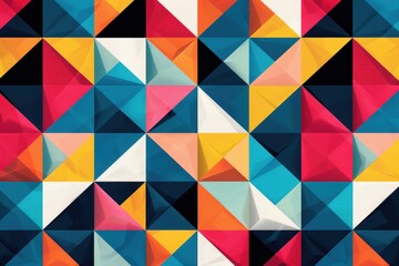 Poster - Colorful geometric patterns create a vibrant abstract design with triangles and shapes in bold hues, radiating energy and creativity throughout the composition