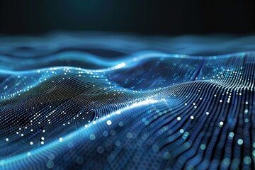 Fototapete - Visual representation of digital waves in blue tones with glowing particles, resembling futuristic technology and data flow