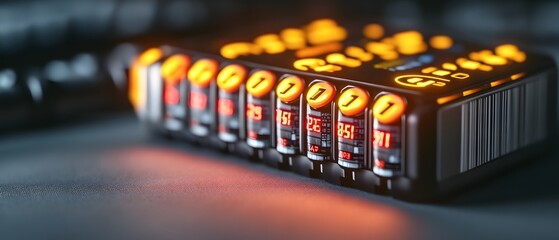 Poster - A digital display device with glowing numbers and indicators, likely for monitoring or control.