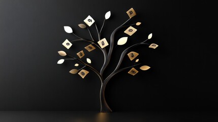Fototapete - A creative tree design showcases abstract branches adorned with discount symbols and price tags, emphasizing commerce and savings. Generative AI