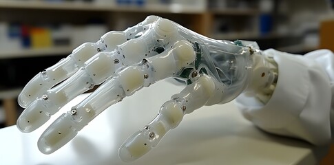 Poster - A close-up of a robotic hand showcasing its intricate design and functionality.