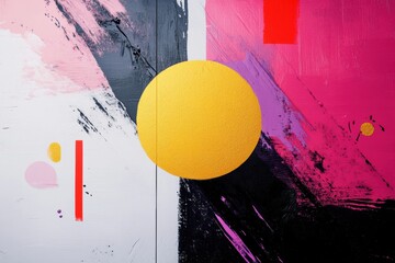 Poster - Brightly colored paint strokes and geometric shapes create a dynamic composition filled with energy and artistic expression full of contrast. Generative AI