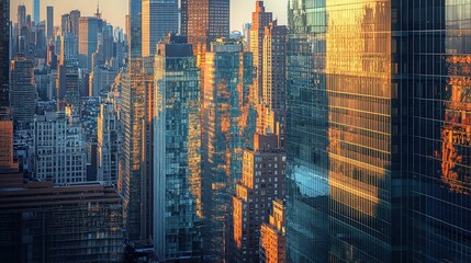Poster - captivating urban landscape at dusk: stunning reflection of skyscrapers and city lights in new york,