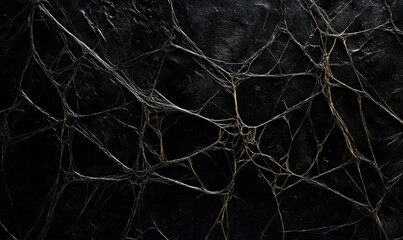 Poster - Intricate web-like structure on dark background, showcasing delicate lines and textures, resembling natural patterns or abstract art.
