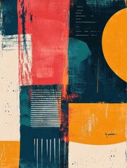 Poster - Bright, bold paint strokes and geometric shapes overlap to create a vibrant abstract composition that captivates with its rich textures and colors. Generative AI