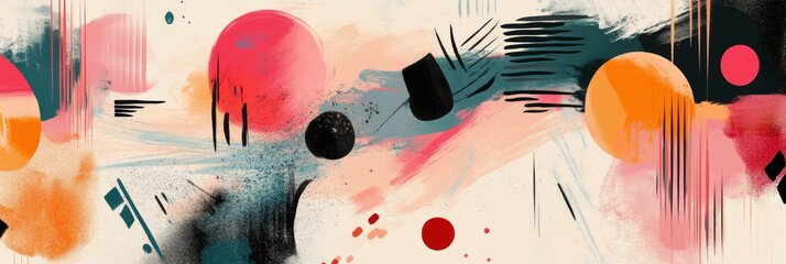 Fototapete - Abstract paint strokes and geometric shapes come together in an expressive display of color and form, showcasing creativity and style. Generative AI