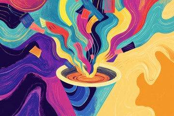 Fototapete - bold and dynamic colors swirl around a central bowl, creating a sense of energy and movement in this