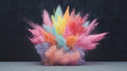 Poster - A dynamic explosion of colorful powders bursts forth, creating a stunning spectacle against a stark black background, evoking joy and energy