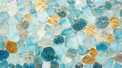 Poster - Textured glass tiles showcase an array of blue and gold hues, perfect for enhancing contemporary interiors with their artistic charm